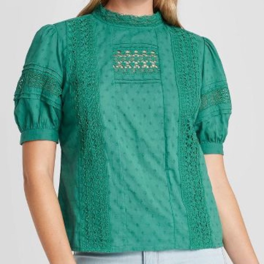 UNIVERSAL THREAD 🎯 Teal Puff Sleeve Eyelet Blouse - Picture 9 of 12